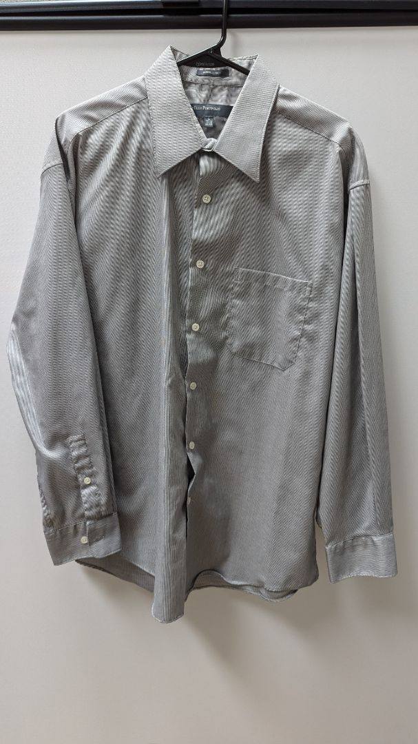 Perry Ellis Portfolio Light Grey Striped Button Up Shirt