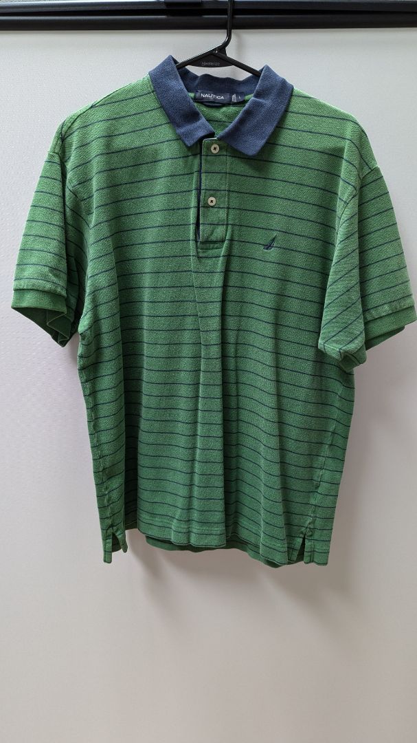 NAUTICA Green/Navy Striped Polo Shirt