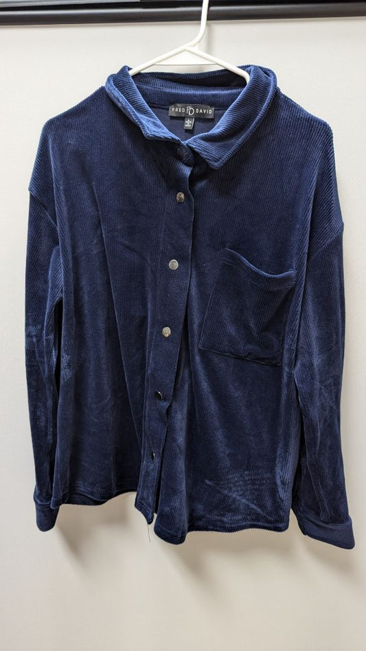 Fred David Navy Corduroy Button Up Blouse