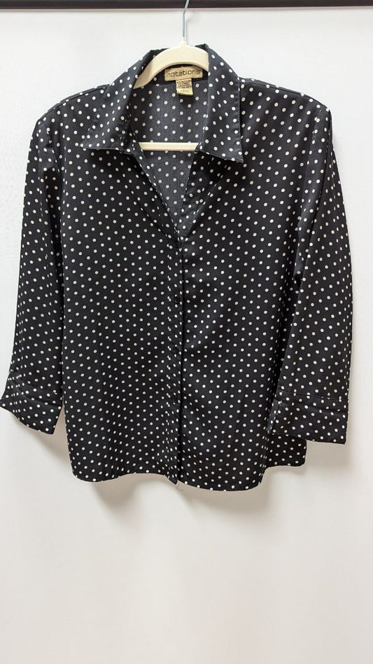 notations Black Polka Dot Button Up Blouse