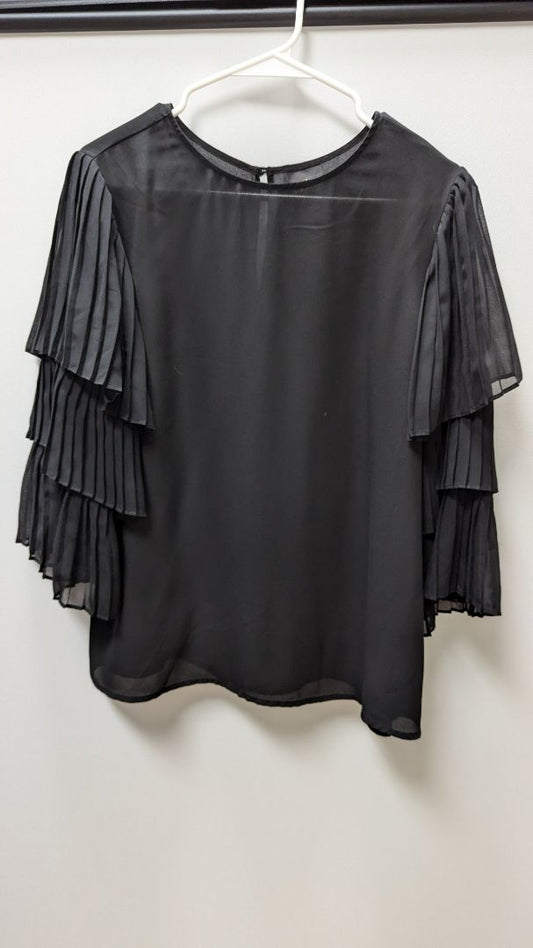 Worthington Black Sheer Pleated Sleeve Blouse