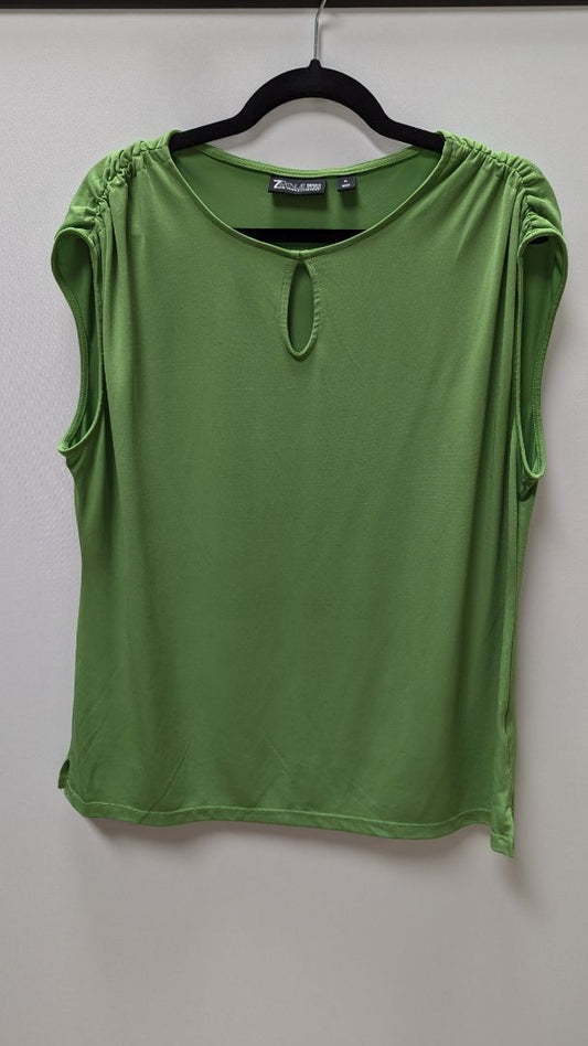 7th Avenue Design Studio Green Ruched Shoulder Blouse