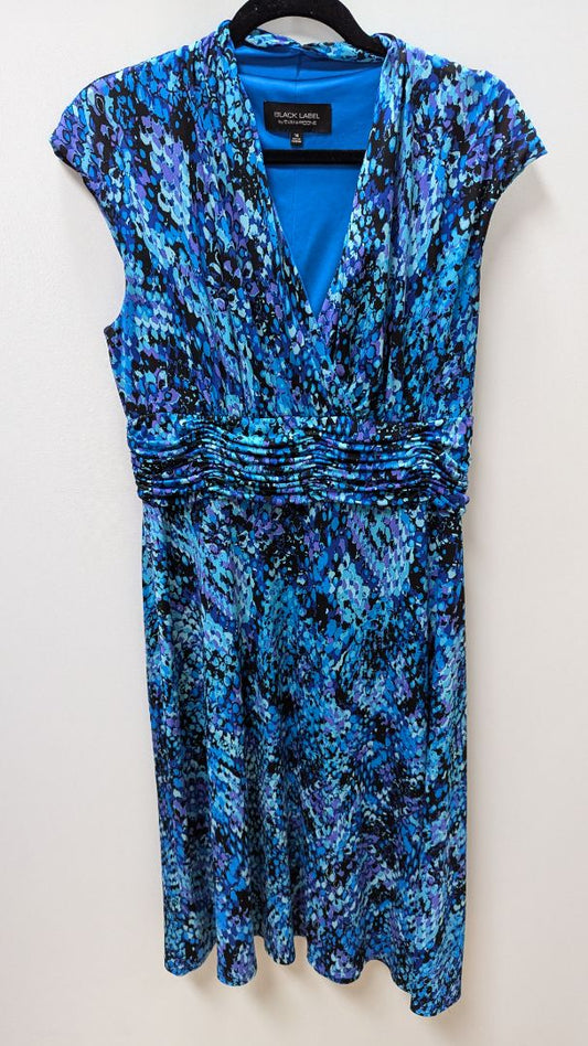 Black Label by Evan Picone Teal Blue/Black/Purple Flared Dress