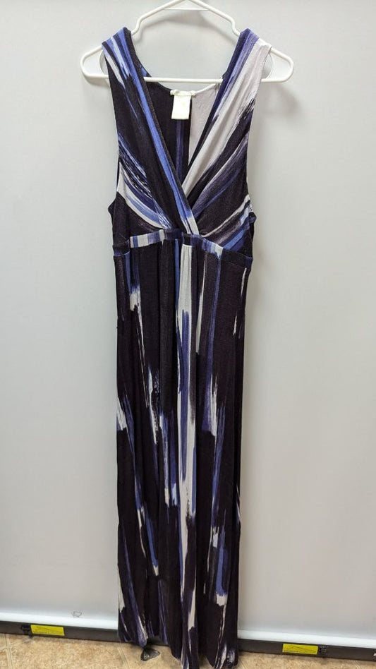 matty m Dark Blue/White Patterned Sleeveless Maxi Dress