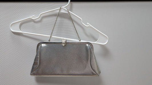 Silver Metallic Vintage Clutch Purse with Top Clasp