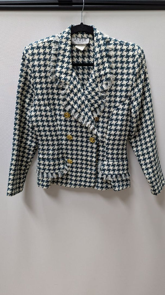 LA BELLE Fashions Dark Green/Ivory Houndstooth Blazer Jacket