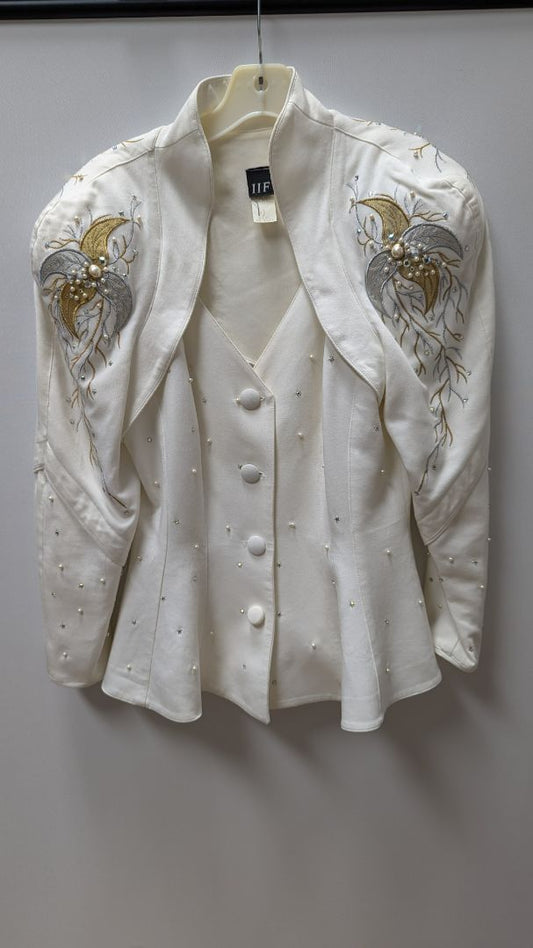 IIF Ivory/Gold/Silver Beaded Button Up Jacket