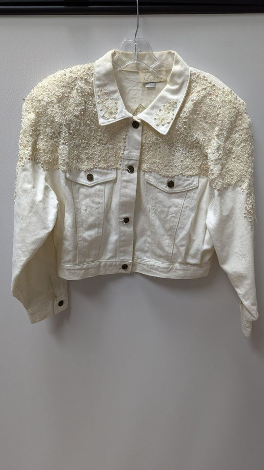 Cache Ivory Lace Beaded Jean Jacket