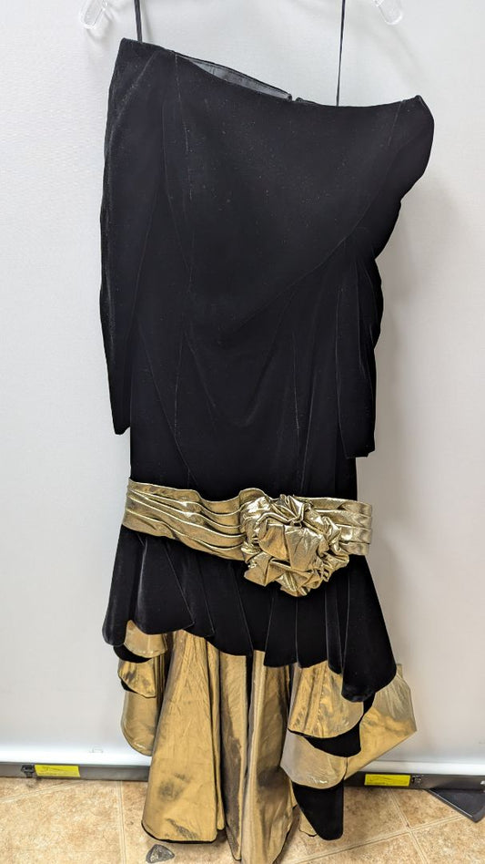 Lillie Rubin Black/Gold Metallic Velvet Formal Dress