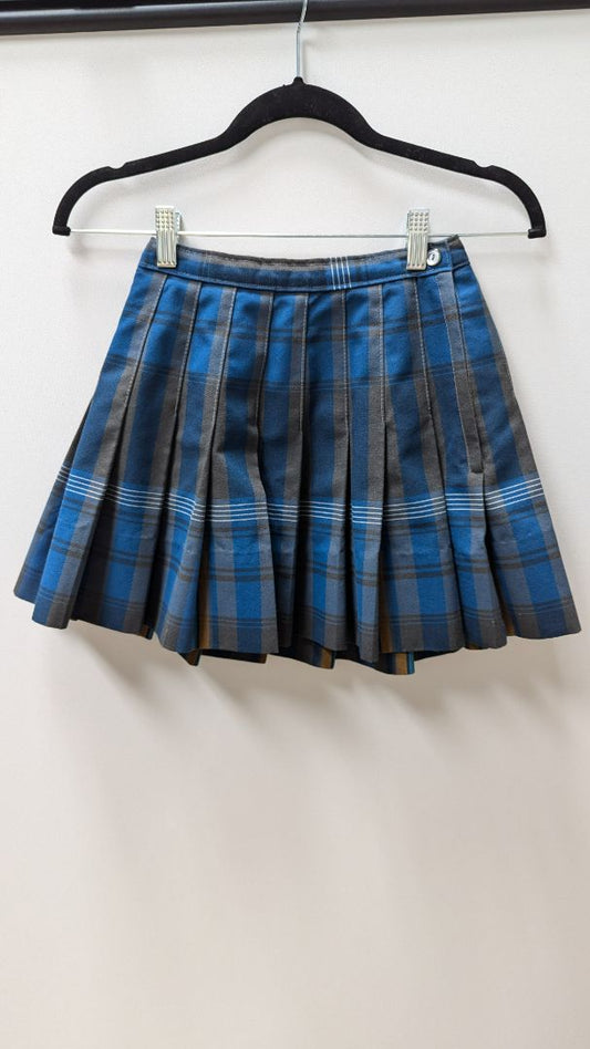 Blue/Grey Plaid Pleated Skirt