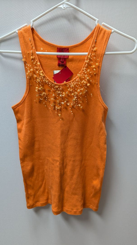 Very Vera Orange Crystal Neckline Tank Top