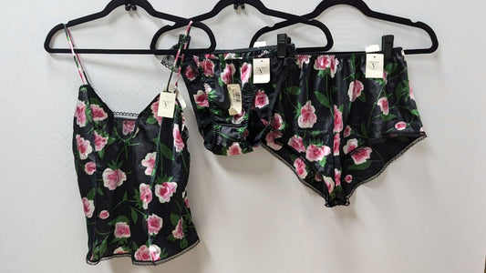 valentino Black/Pink Floral Sleepwear Set