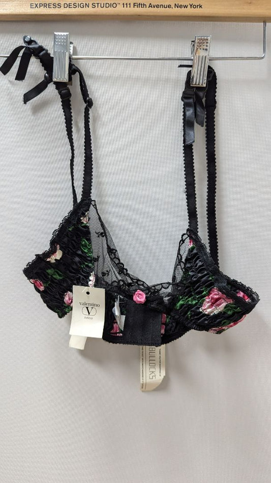 valentino Black/Pink Floral Lace Bra