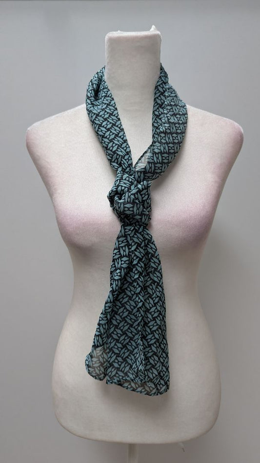 KASPER Light Teal/Black Patterned Scarf