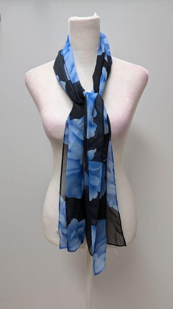 KASPER Blue/Black Floral Sheer Scarf