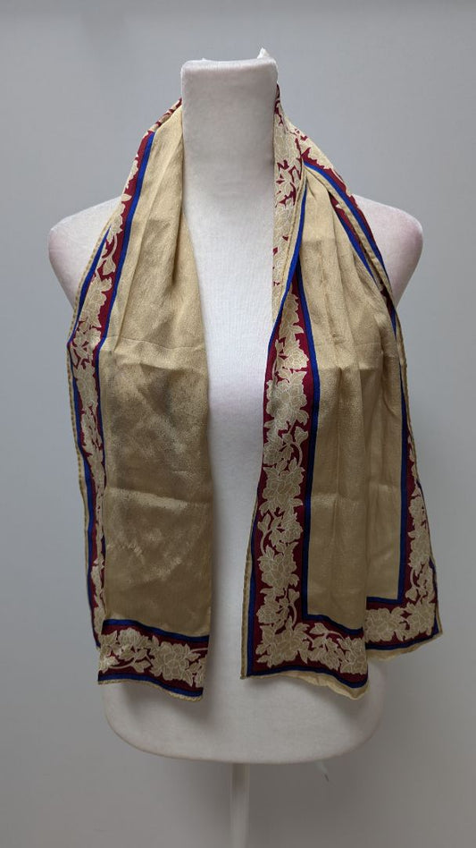 Light Tan/Blue/Red Floral Trim Scarf