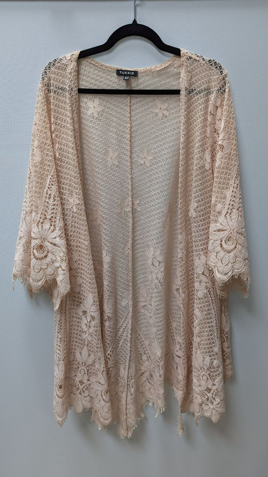 Torrid Light Pink Lace Open Front Cardigan