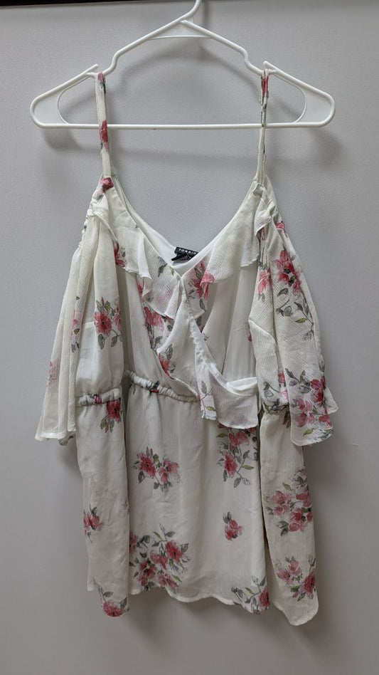 Torrid White/Pink Floral Cold Shoulder Blouse