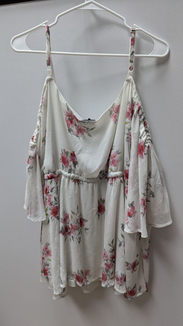 Torrid White/Pink Floral Cold Shoulder Blouse