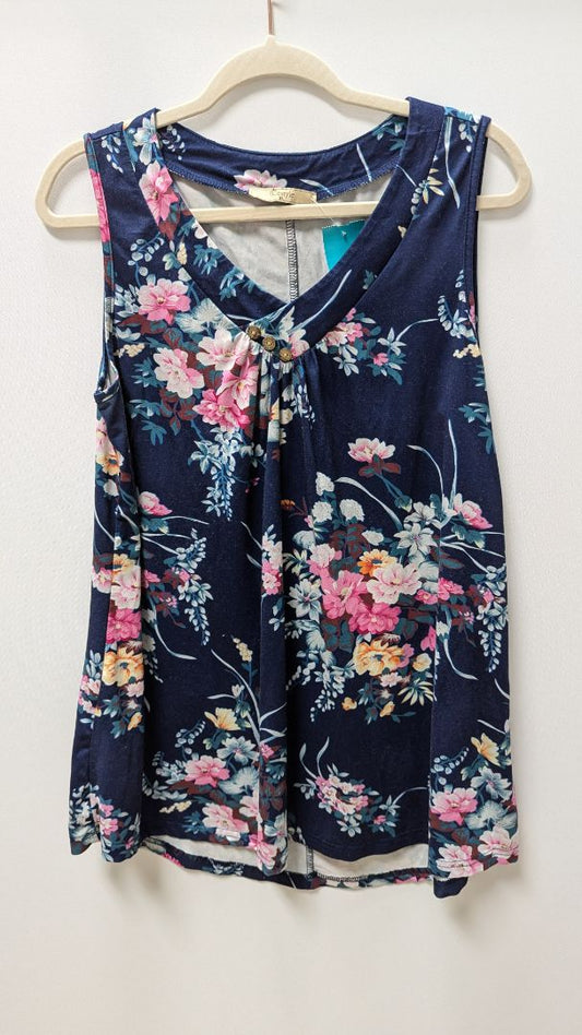 Cestyle Navy/Pink Floral Sleeveless Tunic Blouse