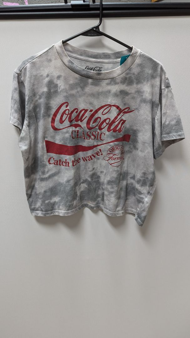 Coca Cola Grey Tie-Dye Graphic Cropped Tee