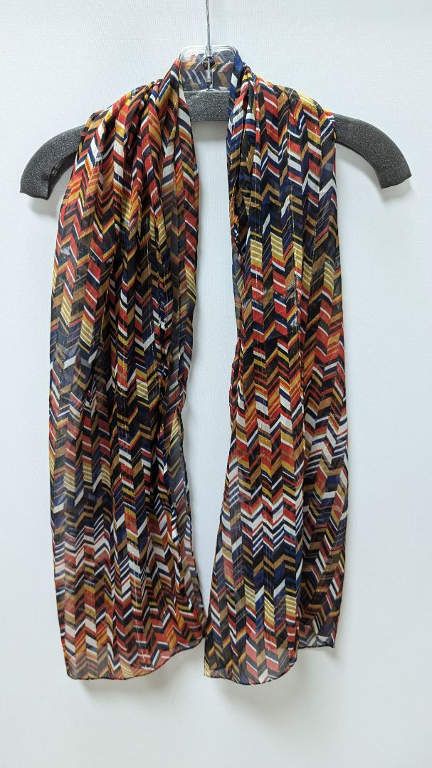 Navy/Red/Yellow/White Chevron Patterned Scarf