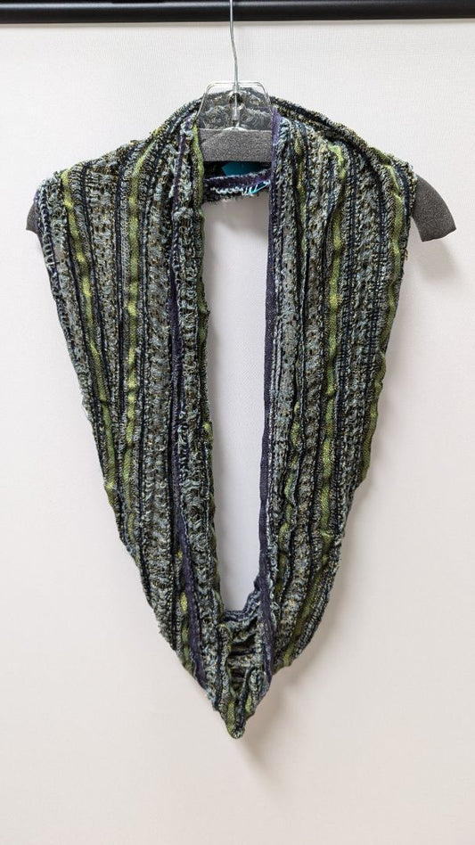 Navy/Green Striped Knit Infinity Scarf