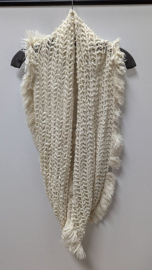 Lane Bryant Cream Woven Knit Infinity Scarf with Fringe