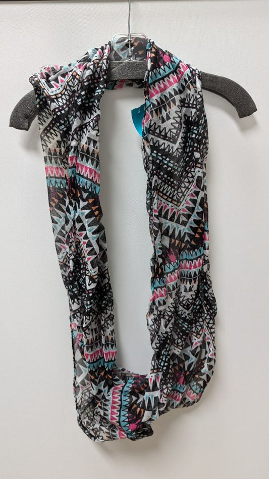 Black/Pink/White/Teal Patterned Infinity Scarf