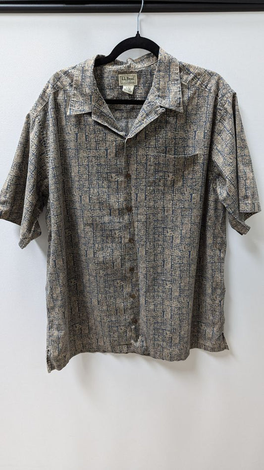 L.L.Bean Dark Blue/Beige Patterned Button Up Shirt