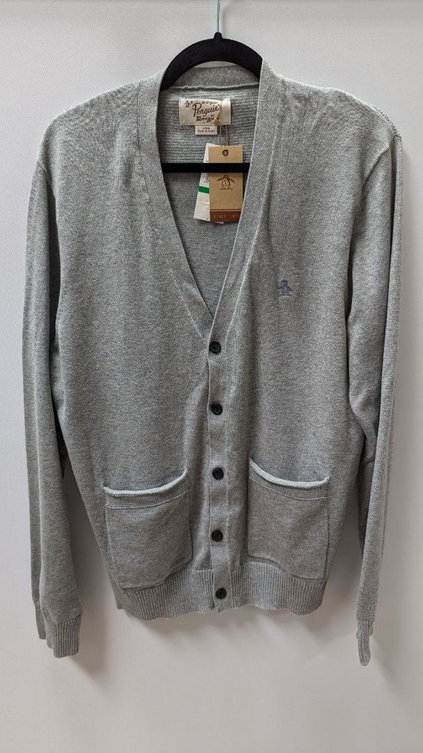 Penguin Light Grey Button Up Knit Cardigan Sweater