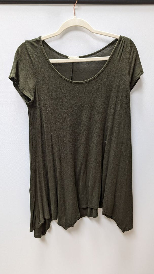 POETRY Dark Green Sheer Asymmetrical Tee