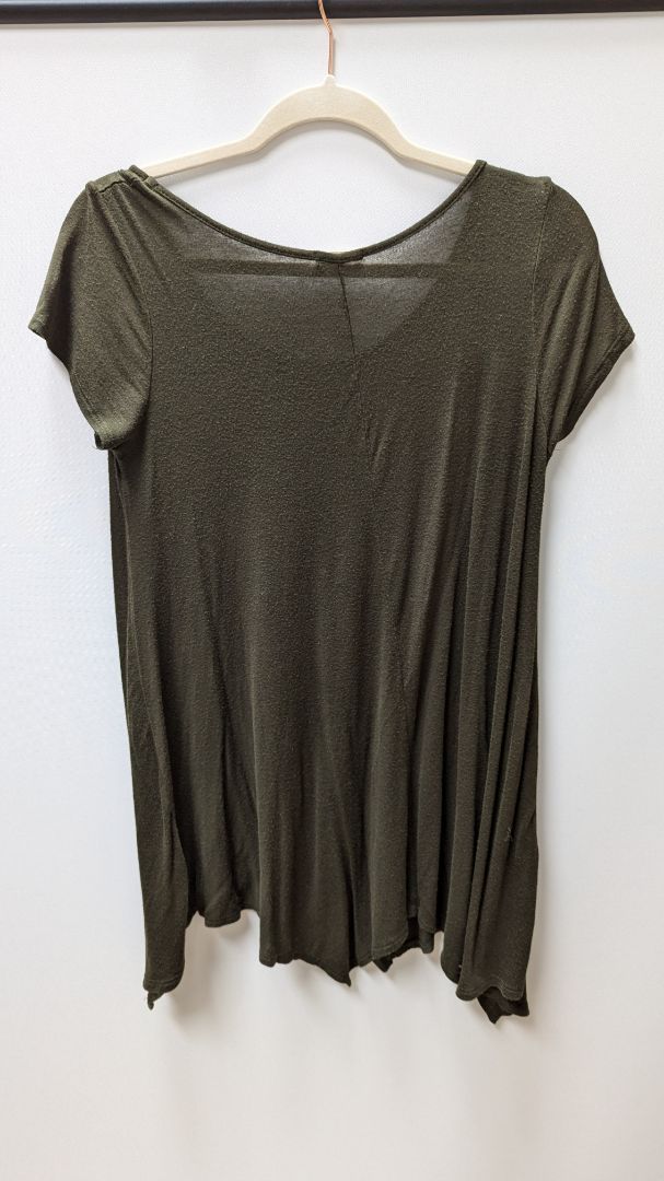 POETRY Dark Green Sheer Asymmetrical Tee