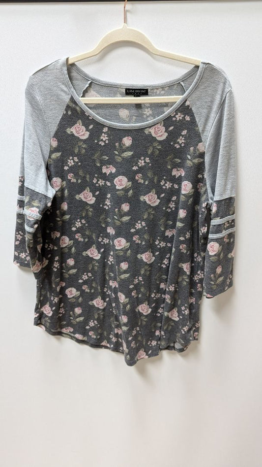 Lane Bryant Grey Floral 3/4 Sleeve Tee