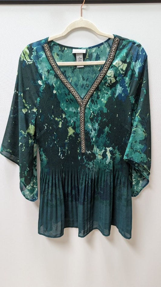 Catherines Emerald Green Pleated V-Neck Blouse