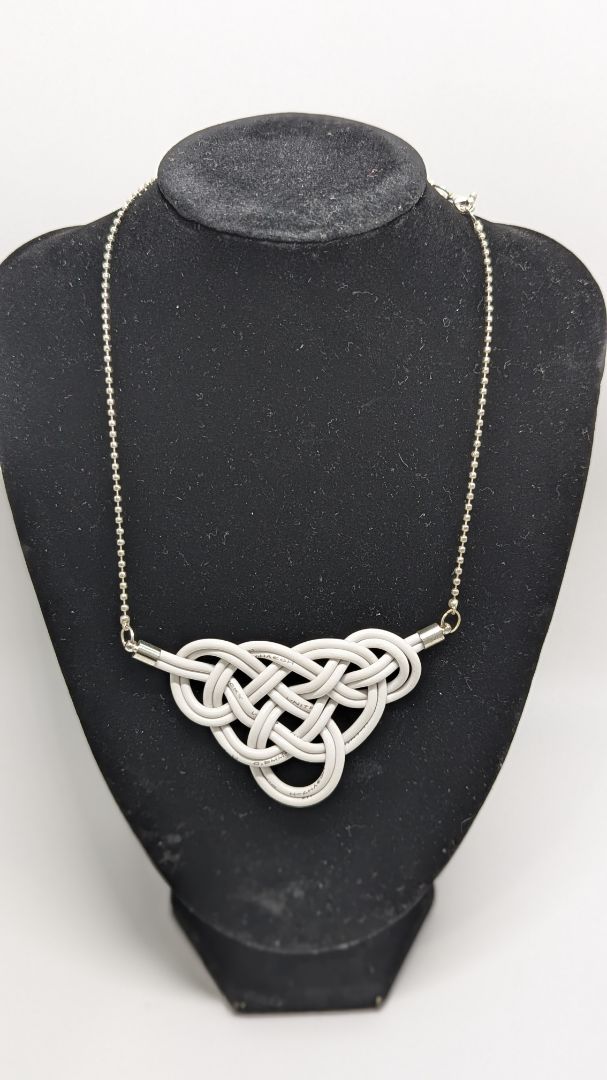 Silver/White Recycled Cord Statement Necklace