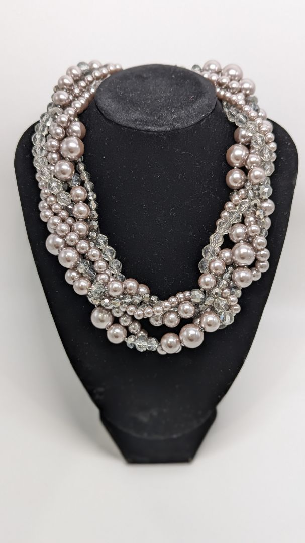 Lane Bryant Grey Faux Pearl Beaded Chocker Necklace