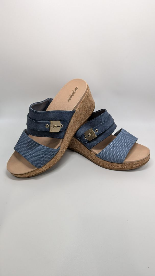 Dr. Sholl's Navy/Brown Platform Cork Wedges