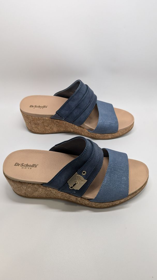 Dr. Sholl's Navy/Brown Platform Cork Wedges