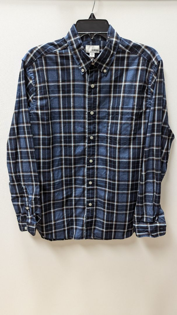 Sonoma Navy/Brown Plaid Button Up Shirt