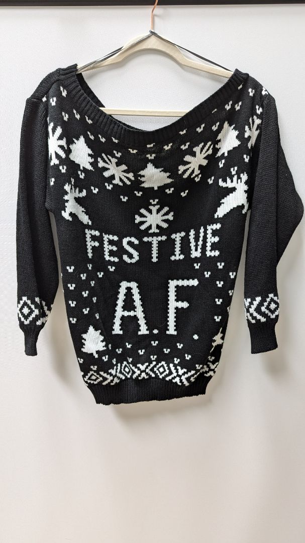 boohoo Black "Festive AF" Holiday Sweater