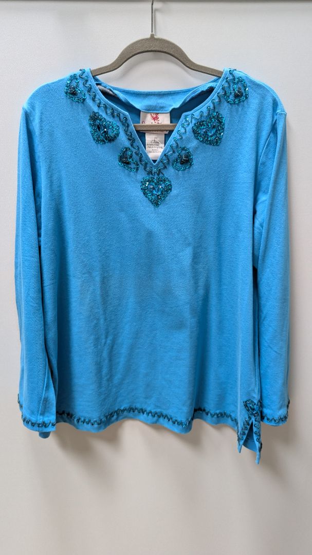 Quacker Factory Light Blue Beaded Detail Sweater