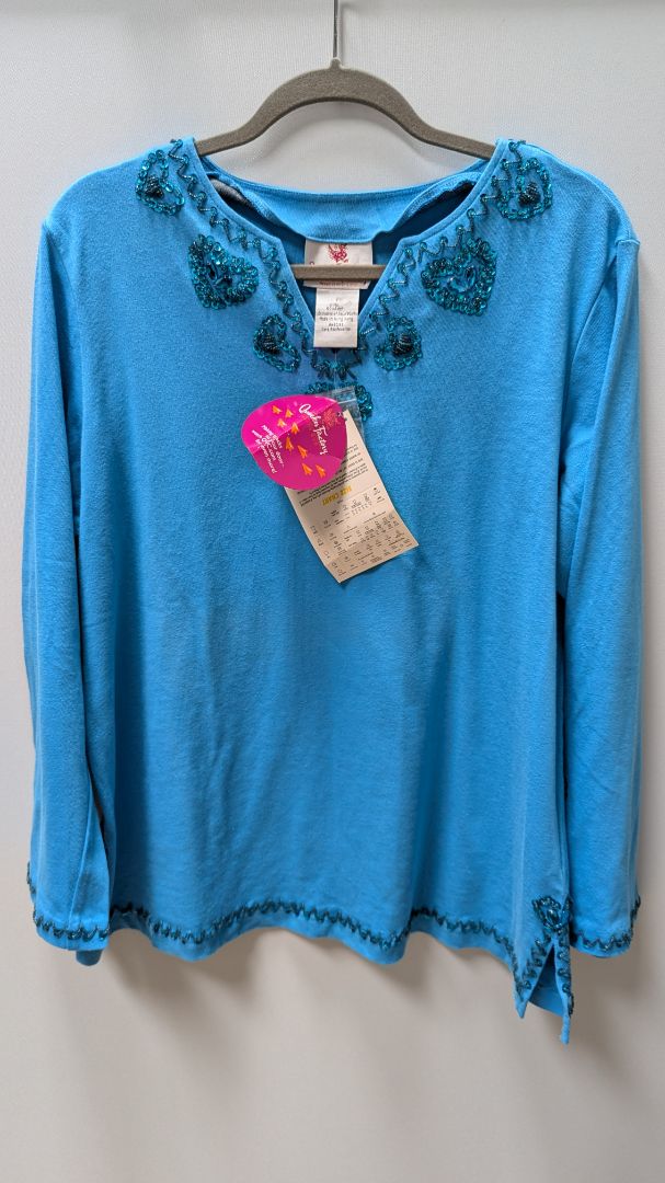 Quacker Factory Light Blue Beaded Detail Sweater