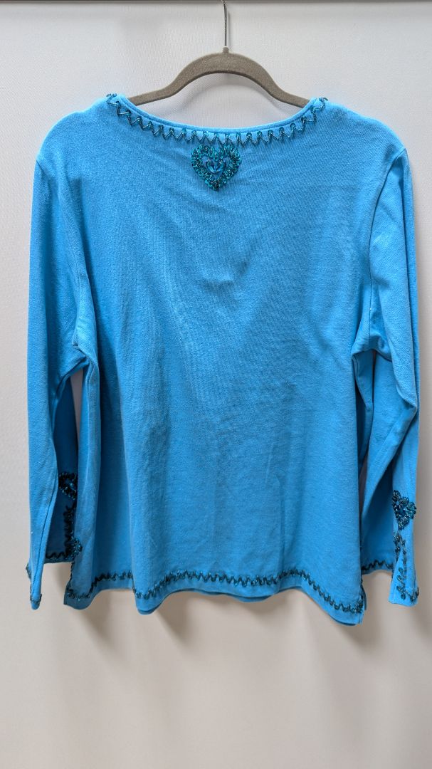 Quacker Factory Light Blue Beaded Detail Sweater