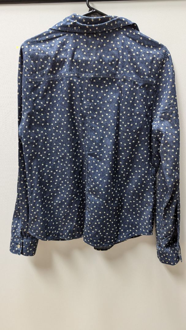 Lauren Conrad Dark Blue/Ivory Hearts Button Up Blouse