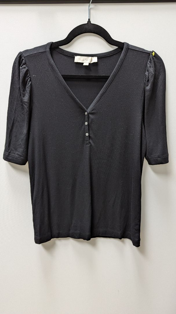 LOFT Black Short Sleeve Henley Tee