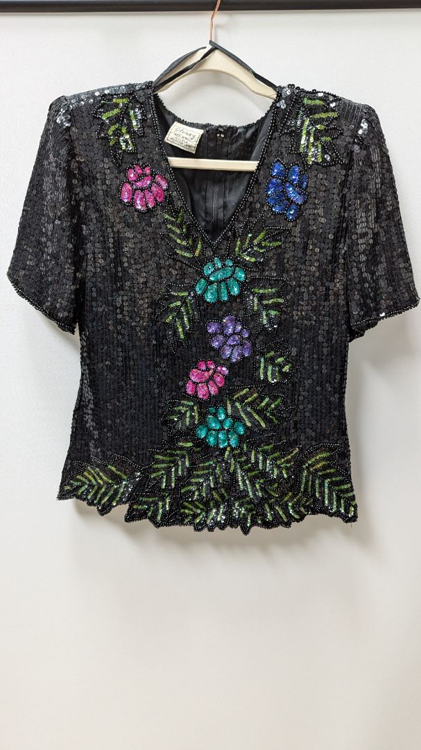 Stenay Black Multicolored Flower Beaded Blouse