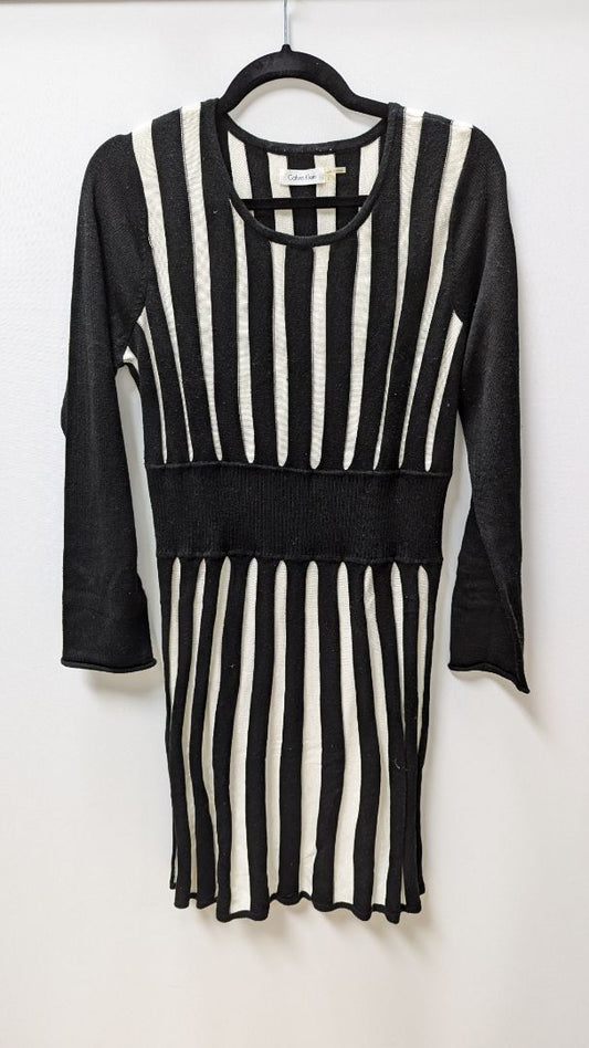 Calvin Klein Black/Ivory Striped Flared Dress