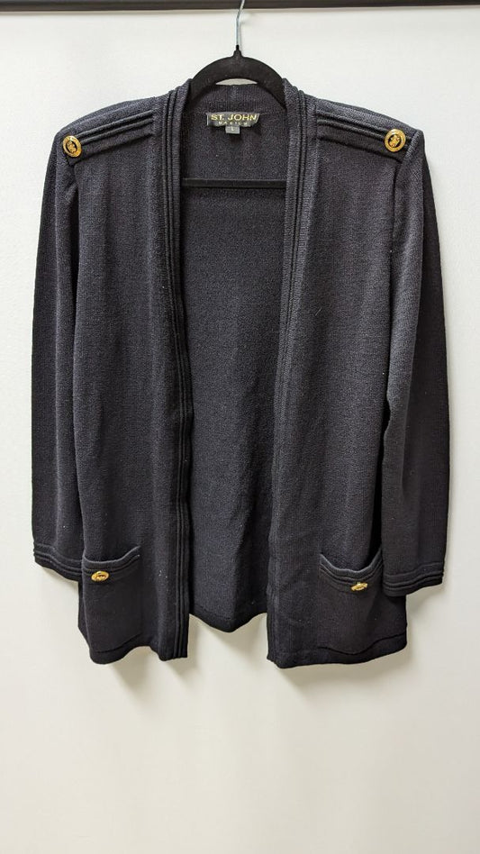 St. John Basics Black/Gold Open Front Cardigan