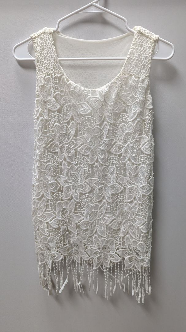 White Lace Fringed Tank